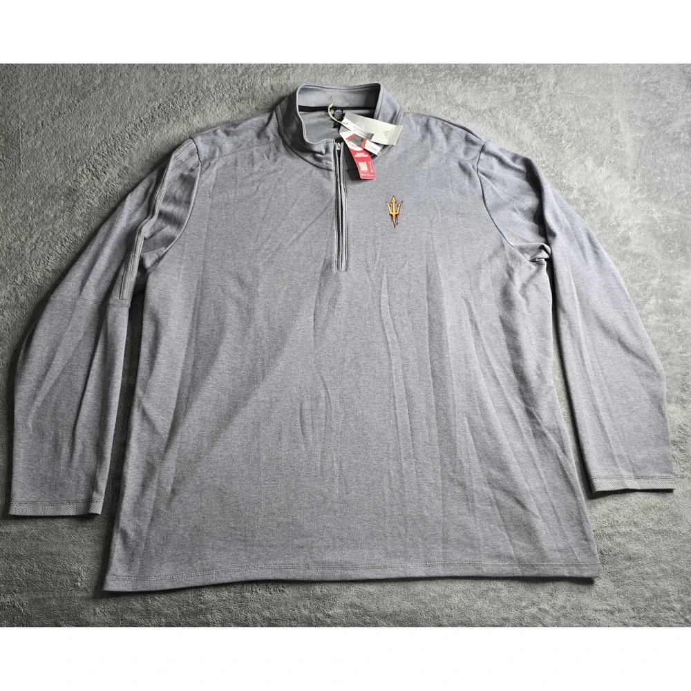 NWT Adidas 3-Stripes 1/4 Zip Layering Golf Pullover Mens 2XL Gray Sun Devils